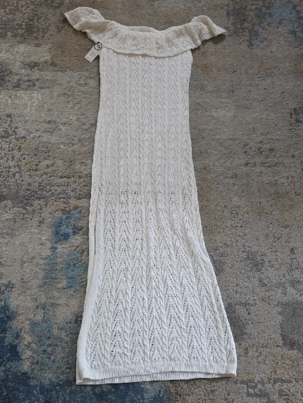 Fashion to Figure White Off-Shoulder Crochet Boho Maxi Dress‎